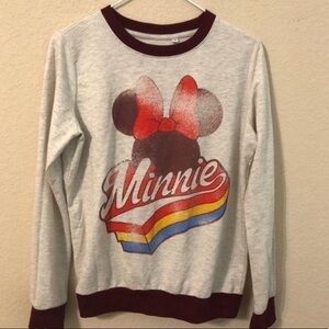 Disney Minnie Mouse Weathered Retro Graphic Long Sleeve Ringer Sweatshirt